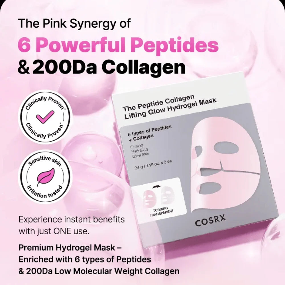 The Peptide Collagen Lifting Glow Hydrogel Mask (3 mascarillas individuales)